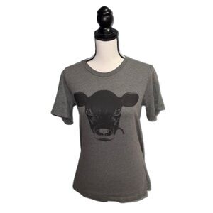 Light Gray Cow Graphic T-Shirt Casual Top